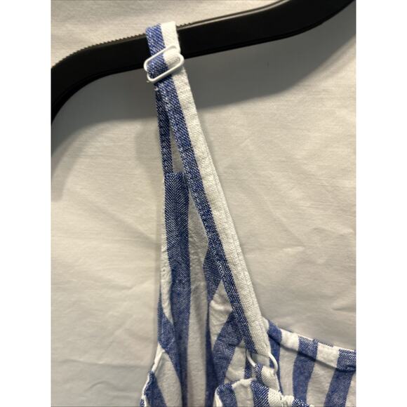 Old Navy Blue & White Stripe Linen Midi Sundress Sz Med Nautical Beach Summer - Picture 7 of 8